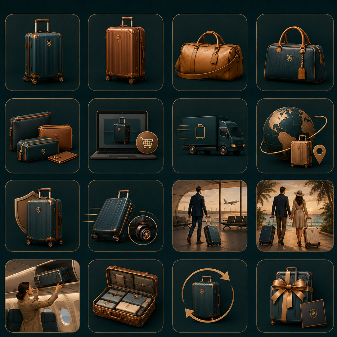 icons luxury travel suitcases